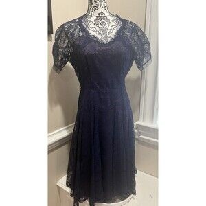 VTG 50’s Cocktail Prom Blue Lace Purple Taffeta Dress Womens Handmade*Flaw